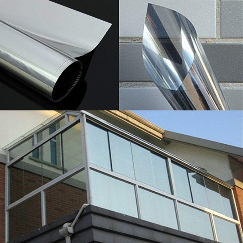 WPCTEV One Way Window Film Window Tint Daytime Pirivacy Mirror Glass Screen Stickers Self-Adhesive Sun Blocking Heat Control Anti Uv DIY for Home Office Silver 17.7 Inch x 6.5 Feet - Image 3
